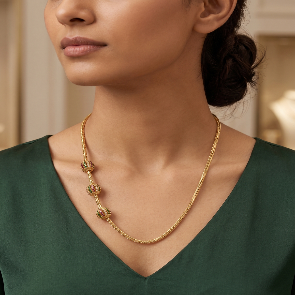DIVYORO GOLD MULTI-GEM BALL CHAIN