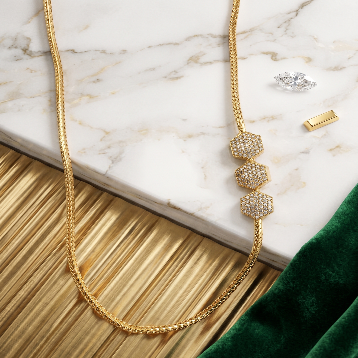 DIVYORO GOLD CRYSTAL HEXAGON CHAIN