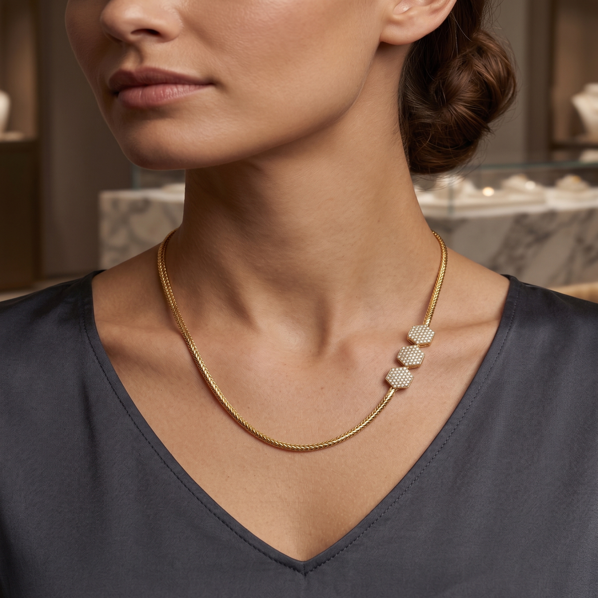 DIVYORO GOLD CRYSTAL HEXAGON CHAIN