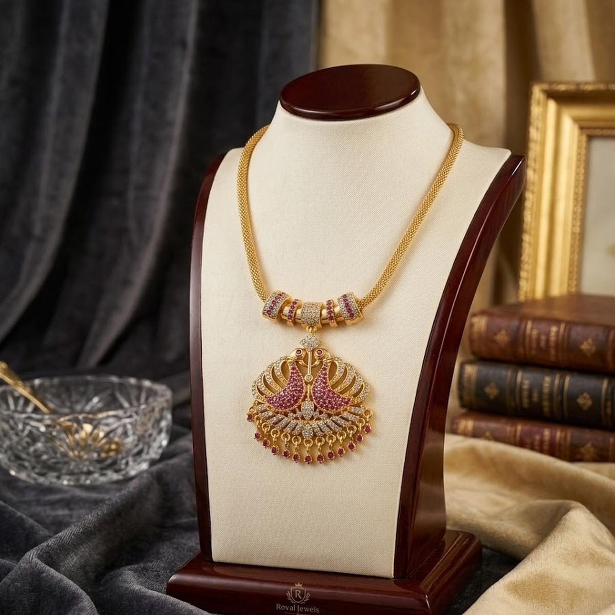 DIVYORO RUBY PEACOCK MOTIF NECKLACE