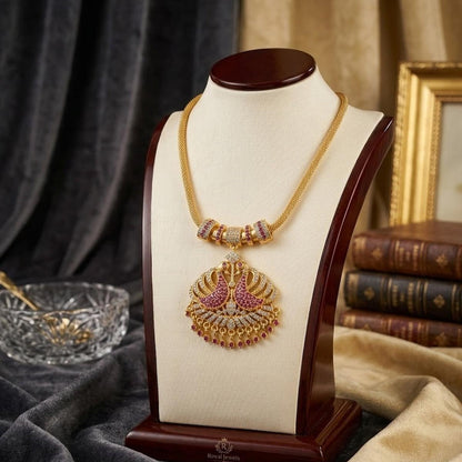 DIVYORO RUBY PEACOCK MOTIF NECKLACE