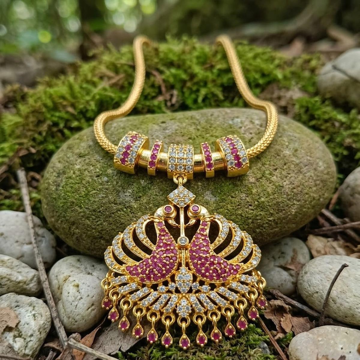 DIVYORO RUBY PEACOCK MOTIF NECKLACE