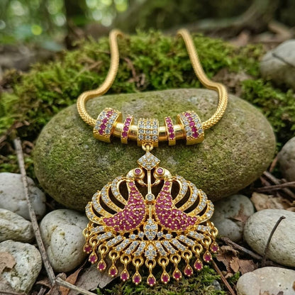 DIVYORO RUBY PEACOCK MOTIF NECKLACE
