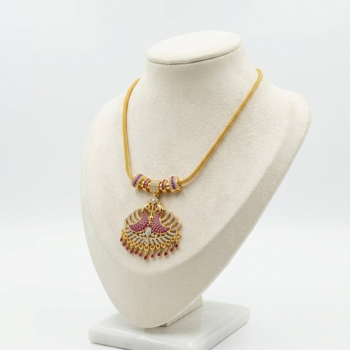 DIVYORO RUBY PEACOCK MOTIF NECKLACE