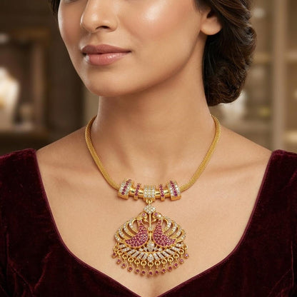 DIVYORO RUBY PEACOCK MOTIF NECKLACE