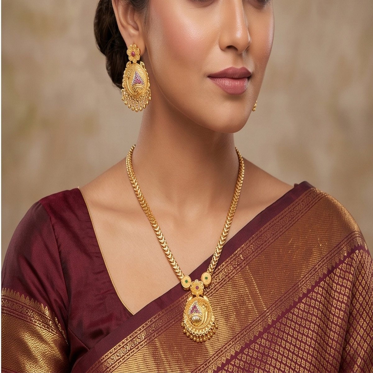 DIVYORO ORNATE STONE-EMBELLISHED PENDANT SET