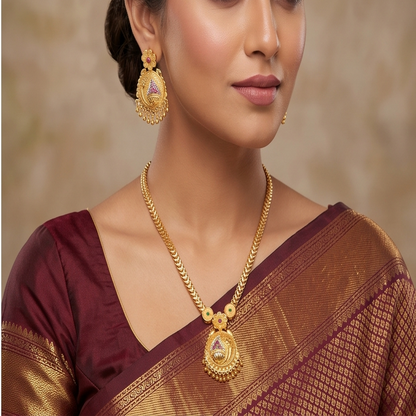 DIVYORO ORNATE STONE-EMBELLISHED PENDANT SET
