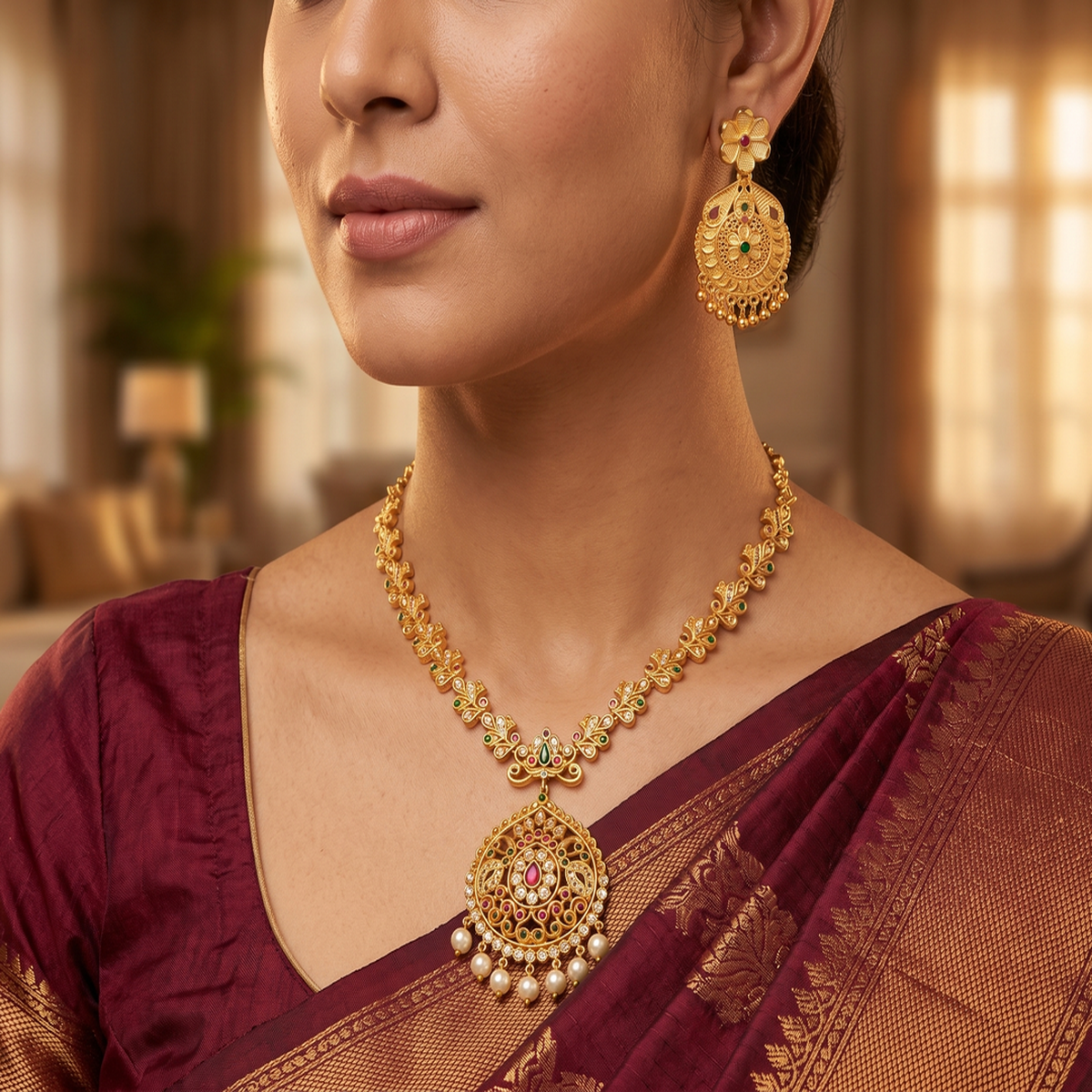 DIVYORO ANTIQUE PEARL DROP HARAM