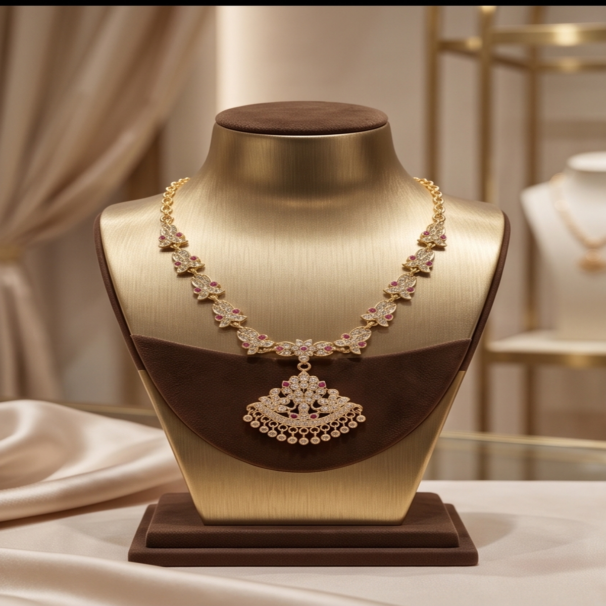 DIVYORO SPARKLING RUBY FLORAL NECKLACE