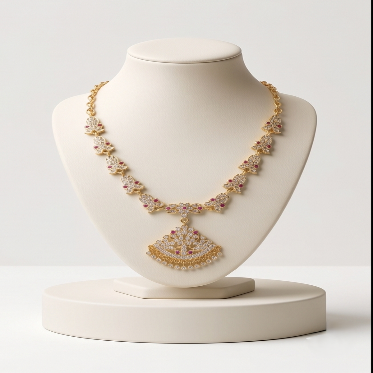 DIVYORO SPARKLING RUBY FLORAL NECKLACE