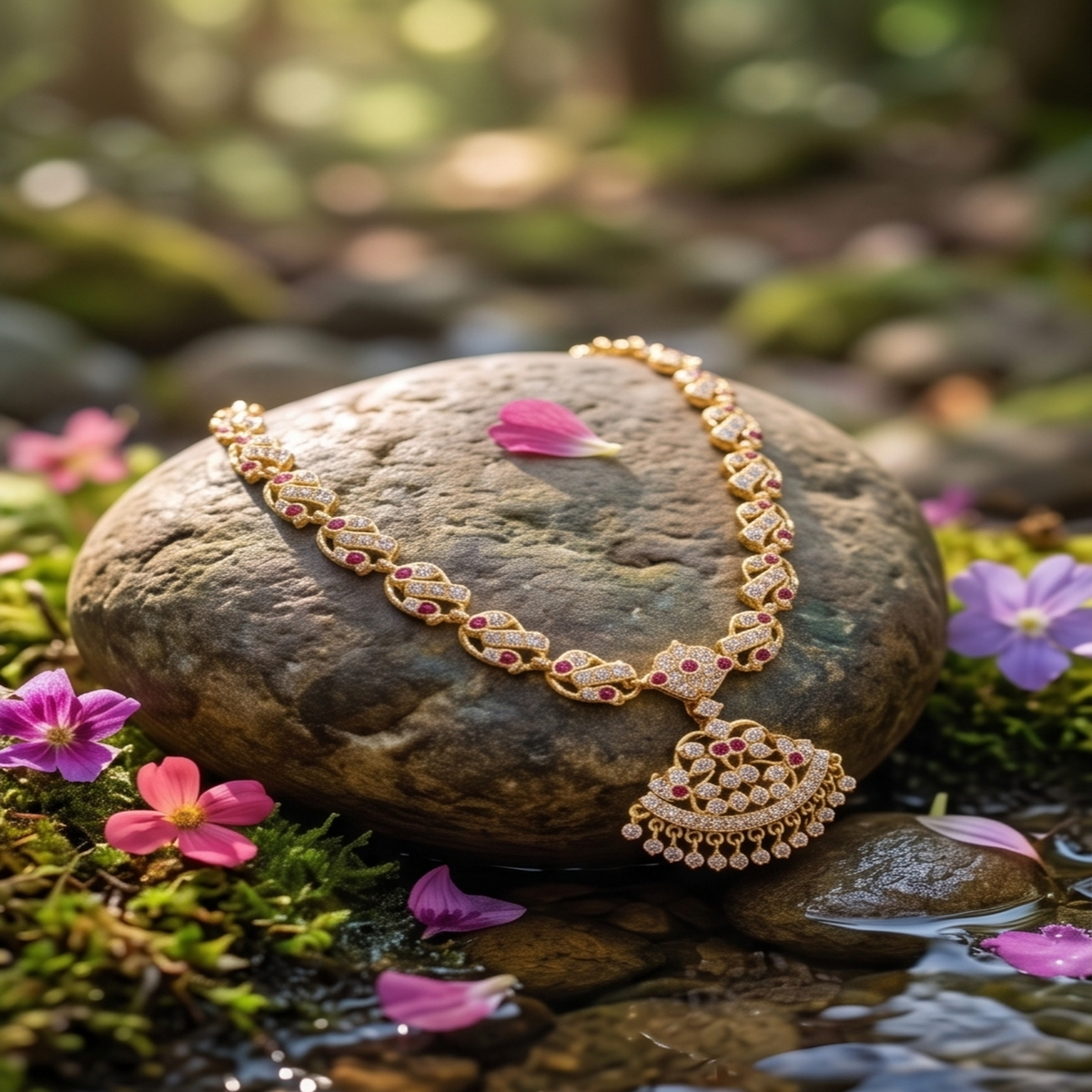 DIVYORO CLASSIC RUBY LEAF NECKLACE