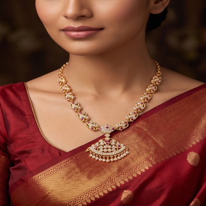 DIVYORO CLASSIC RUBY LEAF NECKLACE