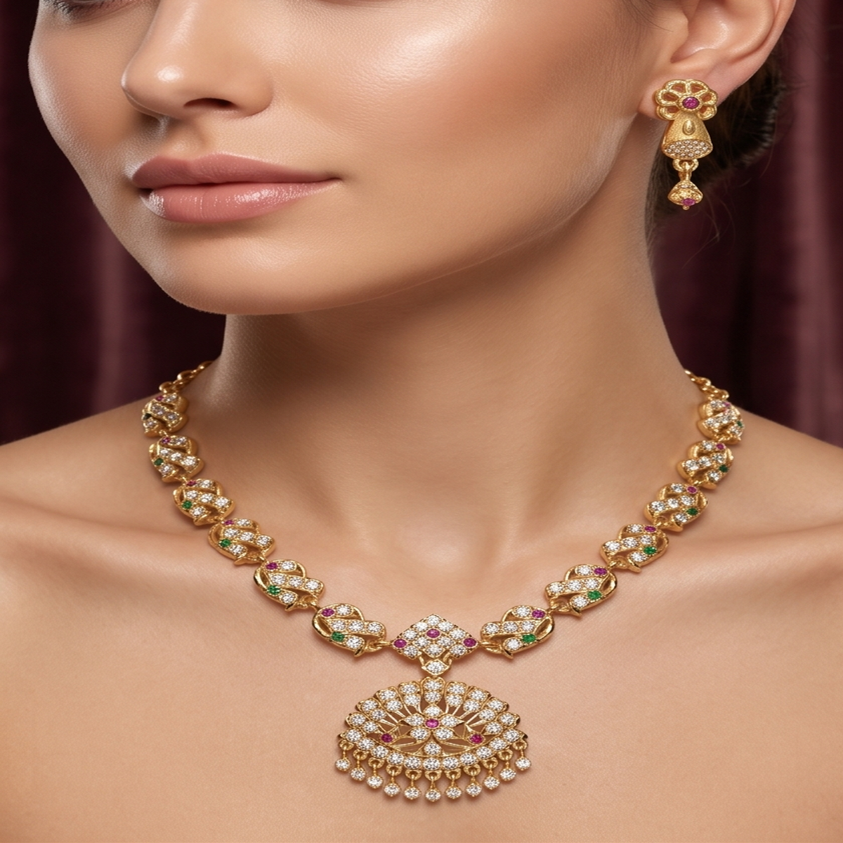DIVYORO EMERALD RUBY EARRING SET