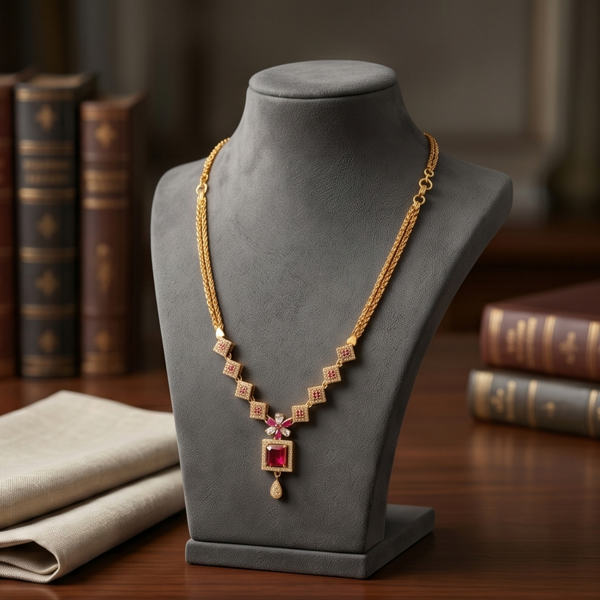DIVYORO SQUARE RUBY DROP NECKLACE