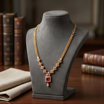 DIVYORO SQUARE RUBY DROP NECKLACE