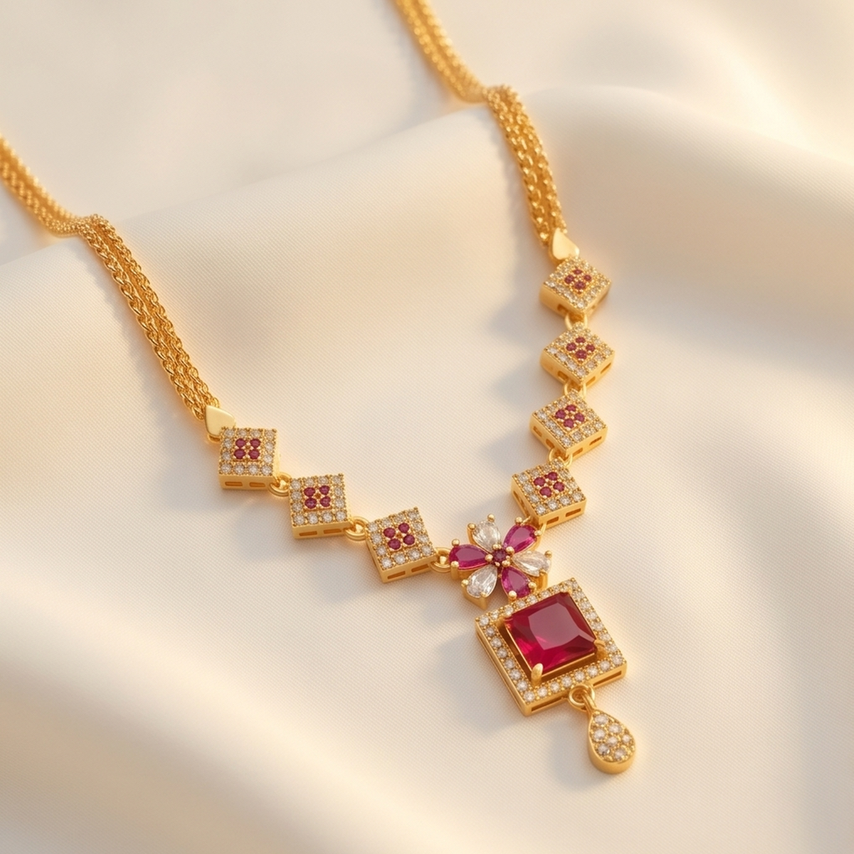 DIVYORO SQUARE RUBY DROP NECKLACE