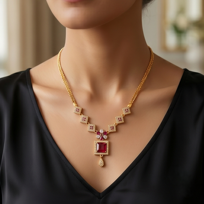 DIVYORO SQUARE RUBY DROP NECKLACE