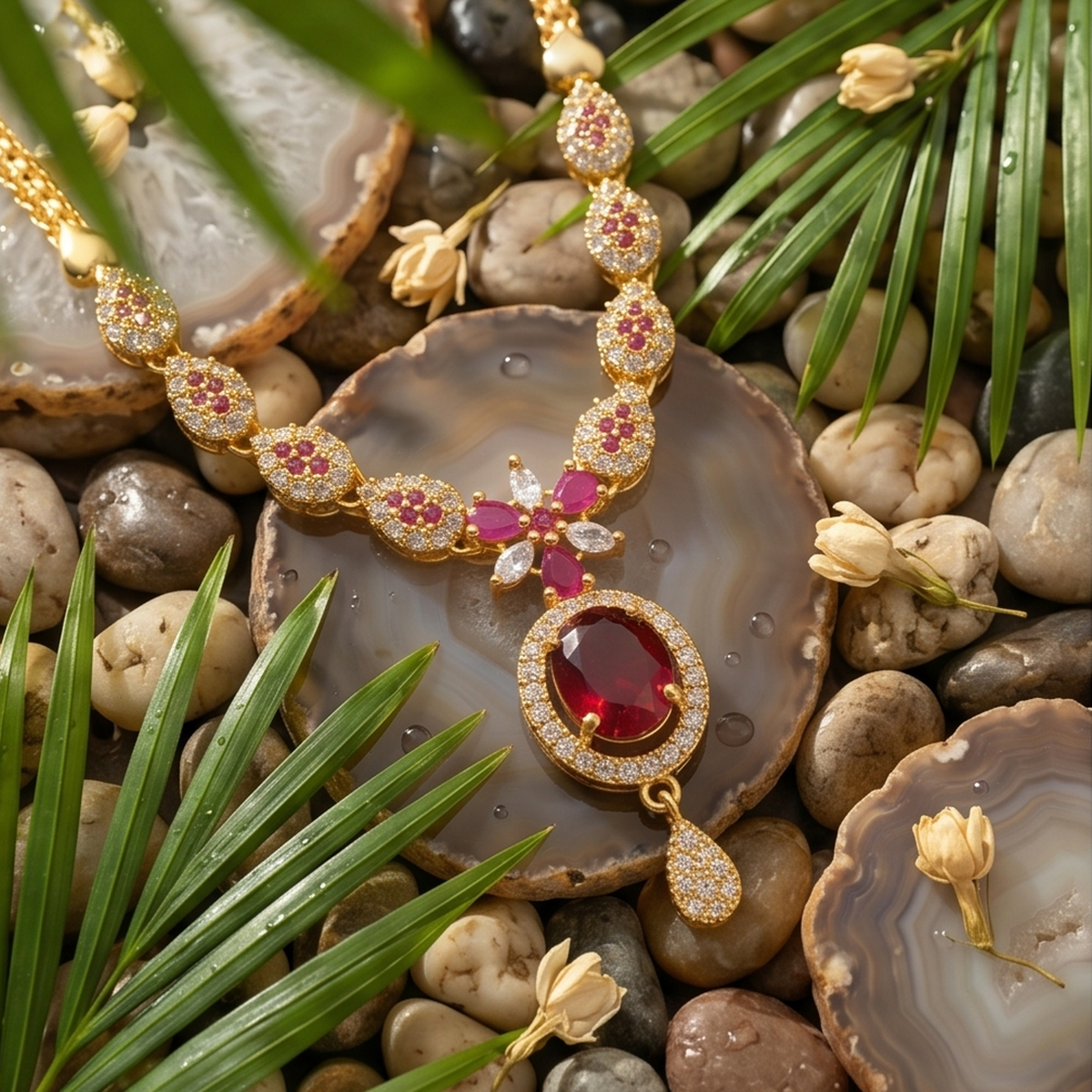 DIVYORO RUBY OVAL PENDANT NECKLACE