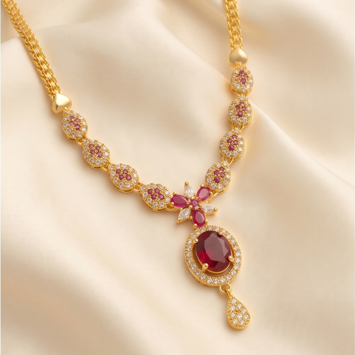 DIVYORO RUBY OVAL PENDANT NECKLACE
