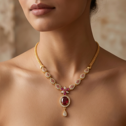 DIVYORO RUBY OVAL PENDANT NECKLACE
