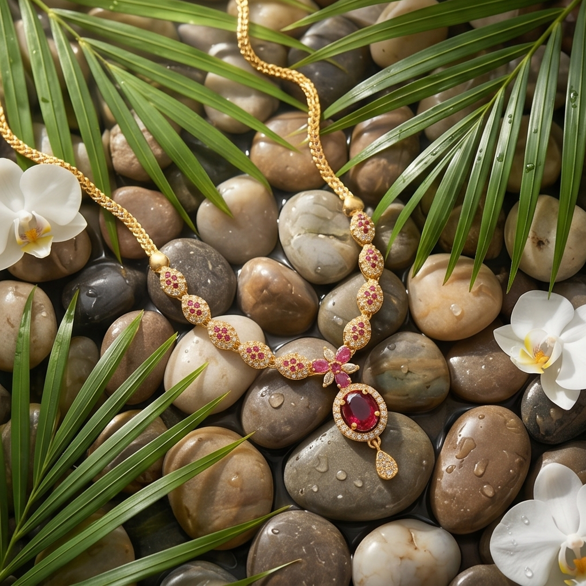 DIVYORO TEARDROP RUBY ACCENT NECKLACE