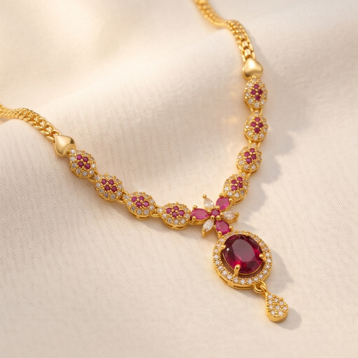DIVYORO TEARDROP RUBY ACCENT NECKLACE