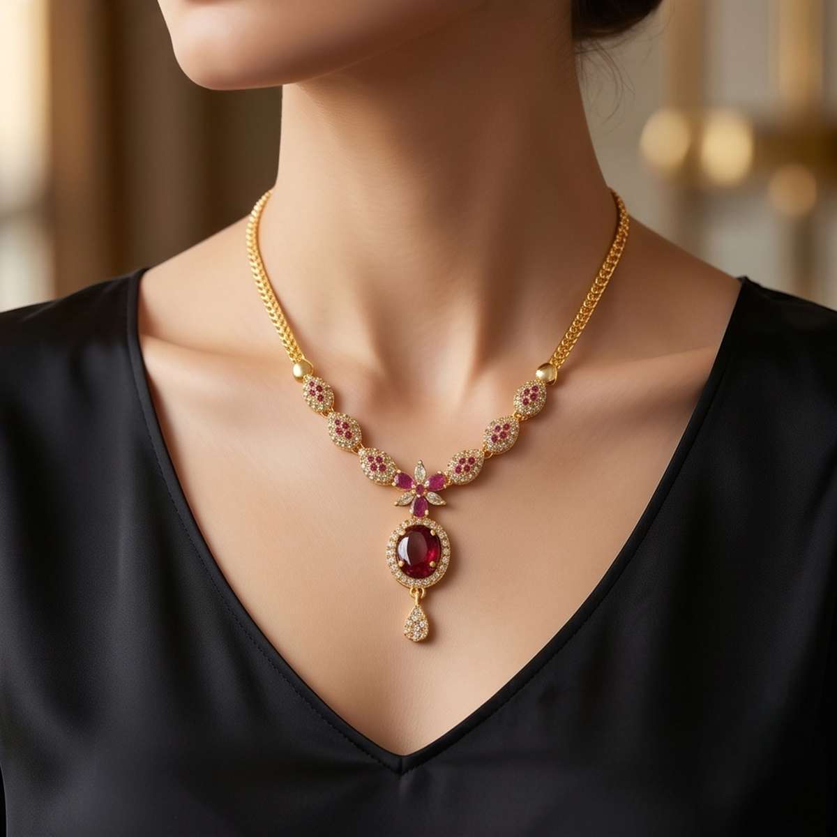 DIVYORO TEARDROP RUBY ACCENT NECKLACE