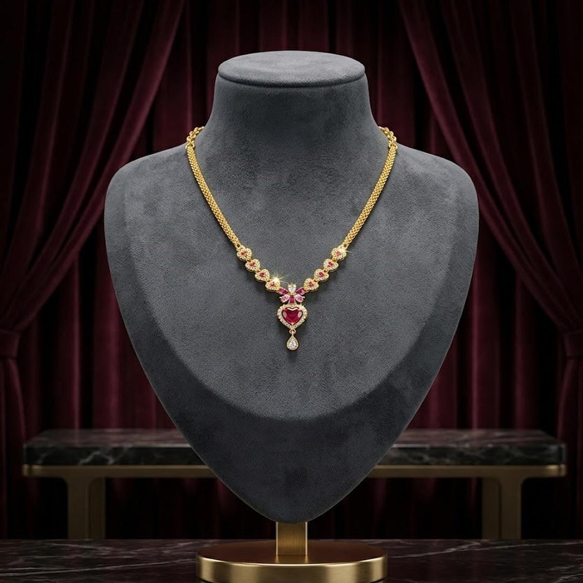 DIVYORO RUBY HEART FLORAL NECKLACE