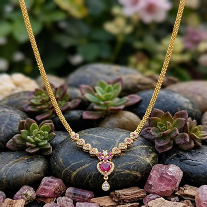 DIVYORO RUBY HEART FLORAL NECKLACE