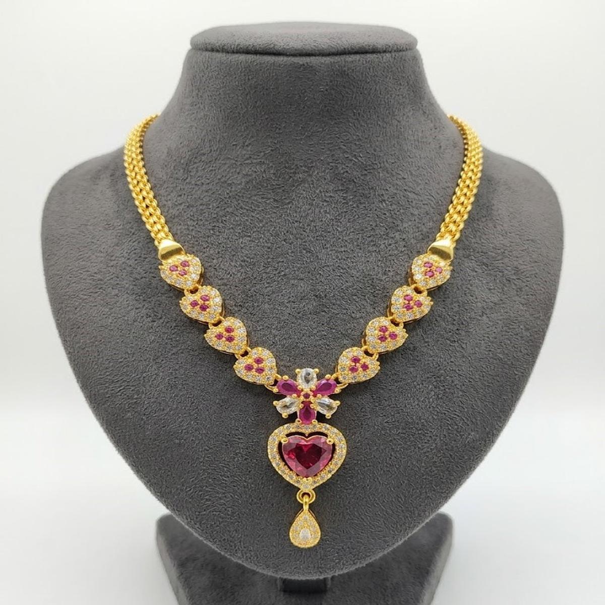 DIVYORO RUBY HEART FLORAL NECKLACE