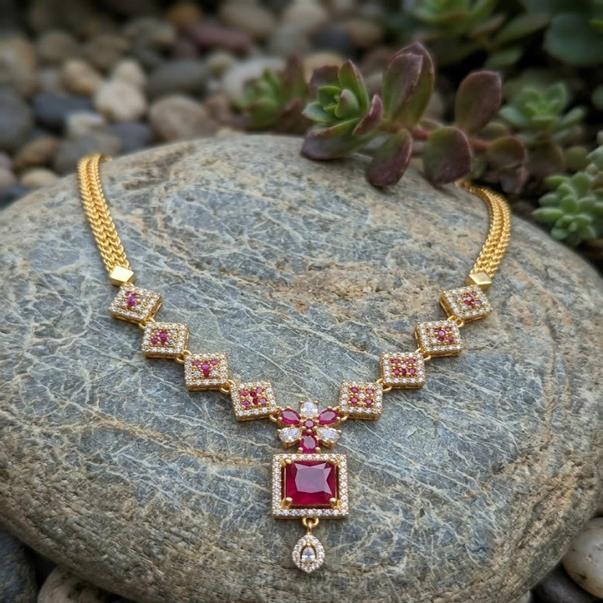 DIVYORO GEOMETRIC RUBY PRINCESS NECKLACE