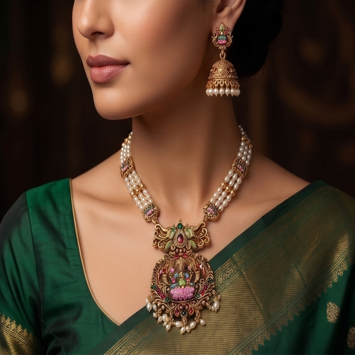 DIVYORO TRADITIONAL LAKSHMI PEARL NECKLACE