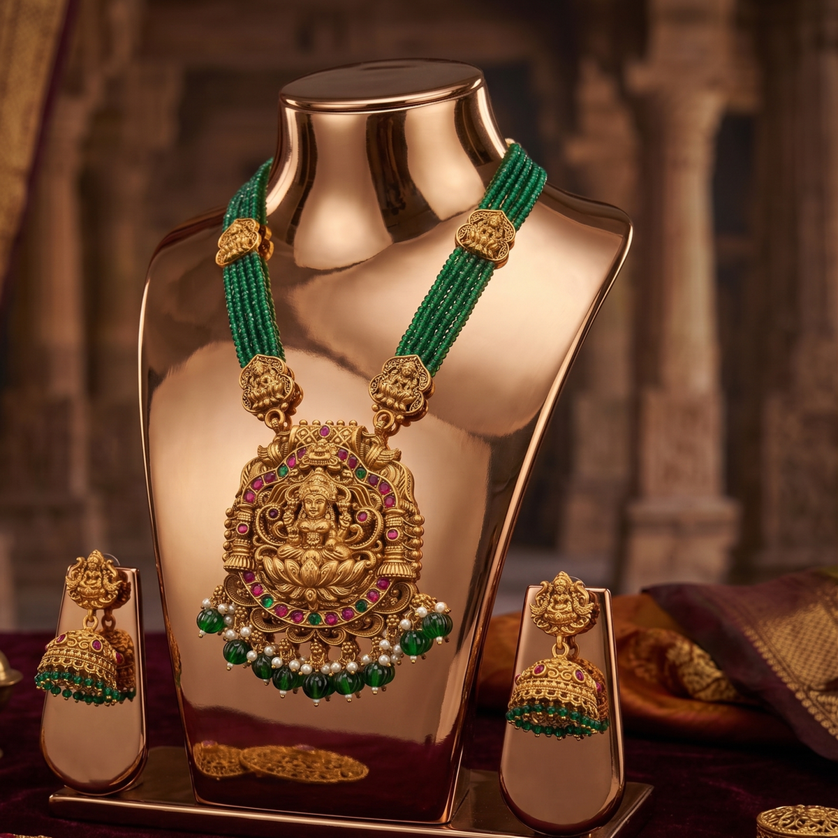 DIVYORO EMERALD LAKSHMI PEARL NECKLACE
