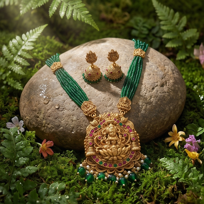 DIVYORO EMERALD LAKSHMI PEARL NECKLACE