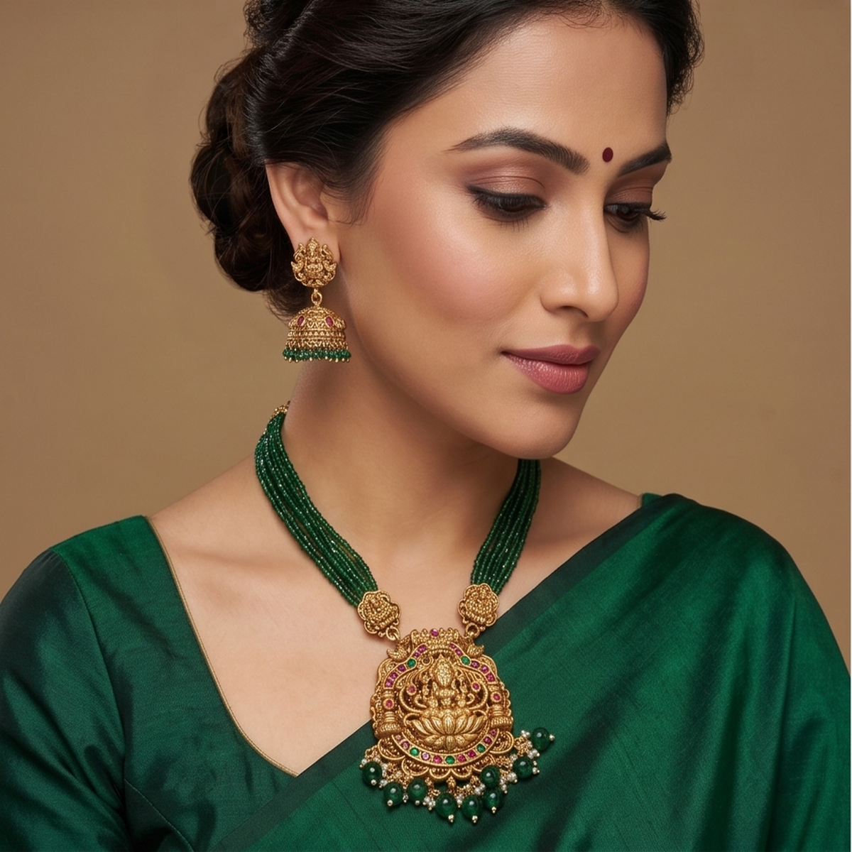DIVYORO EMERALD LAKSHMI PEARL NECKLACE
