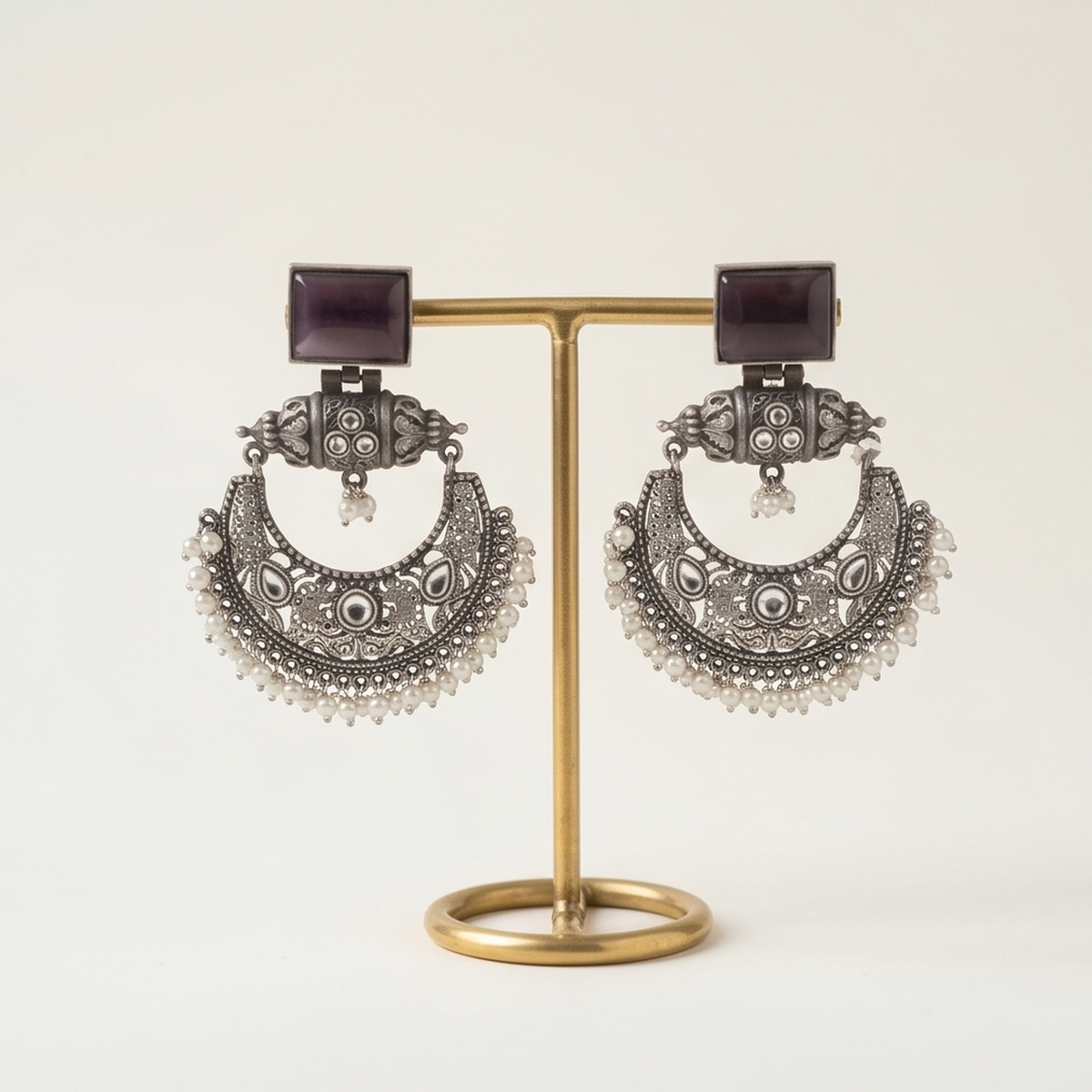 DIVYORO AMETHYST CHANDBALI PEARL EARRINGS