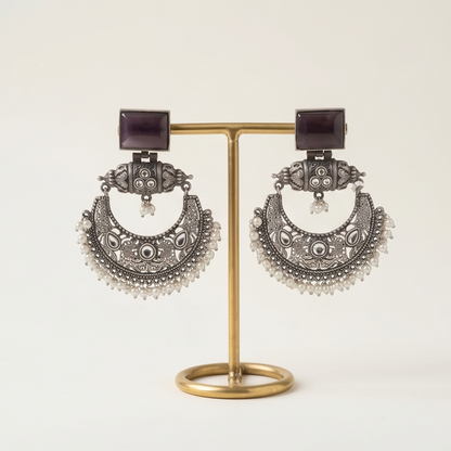 DIVYORO AMETHYST CHANDBALI PEARL EARRINGS