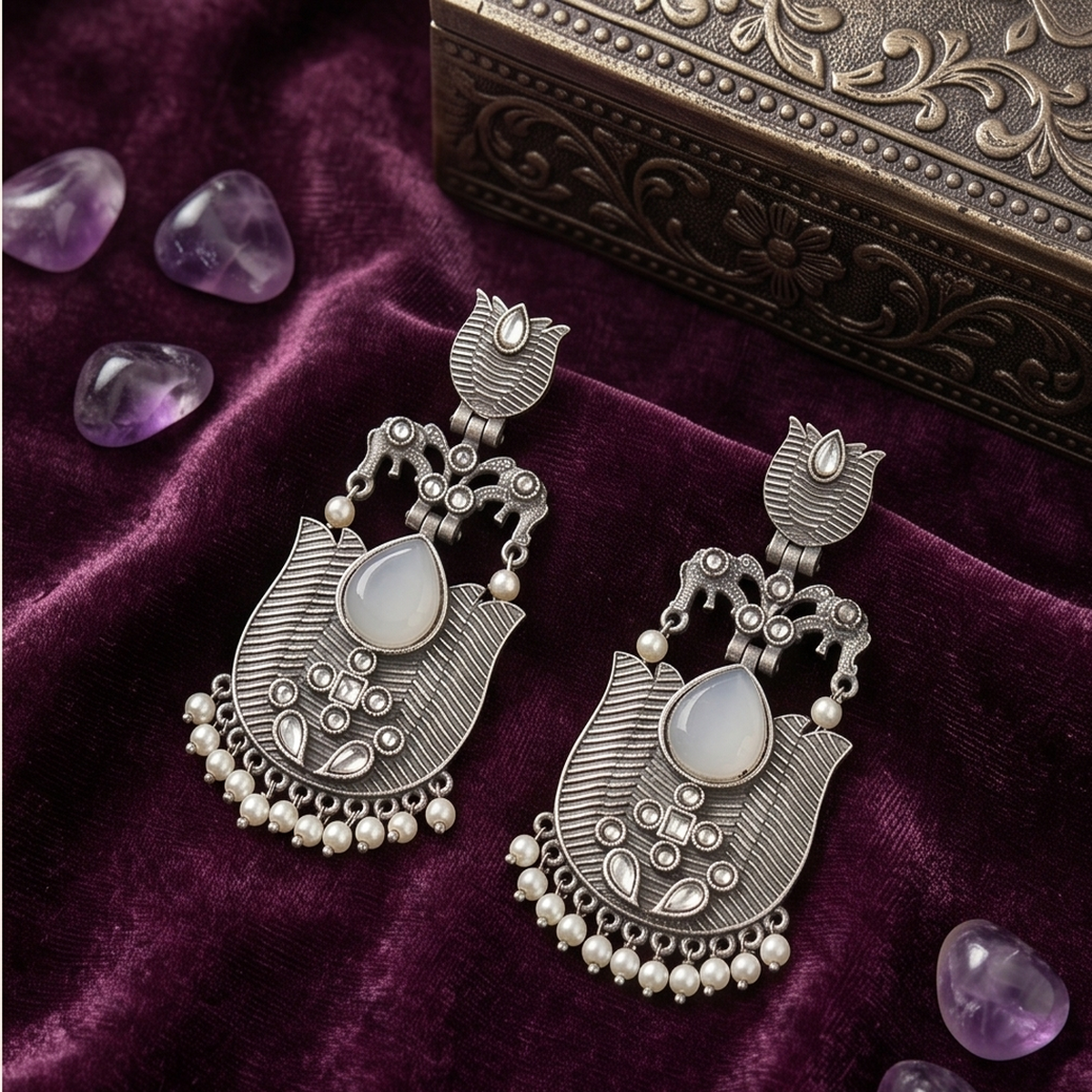 DIVYORO INTRICATE LOTUS PEARL CHANDBALIS