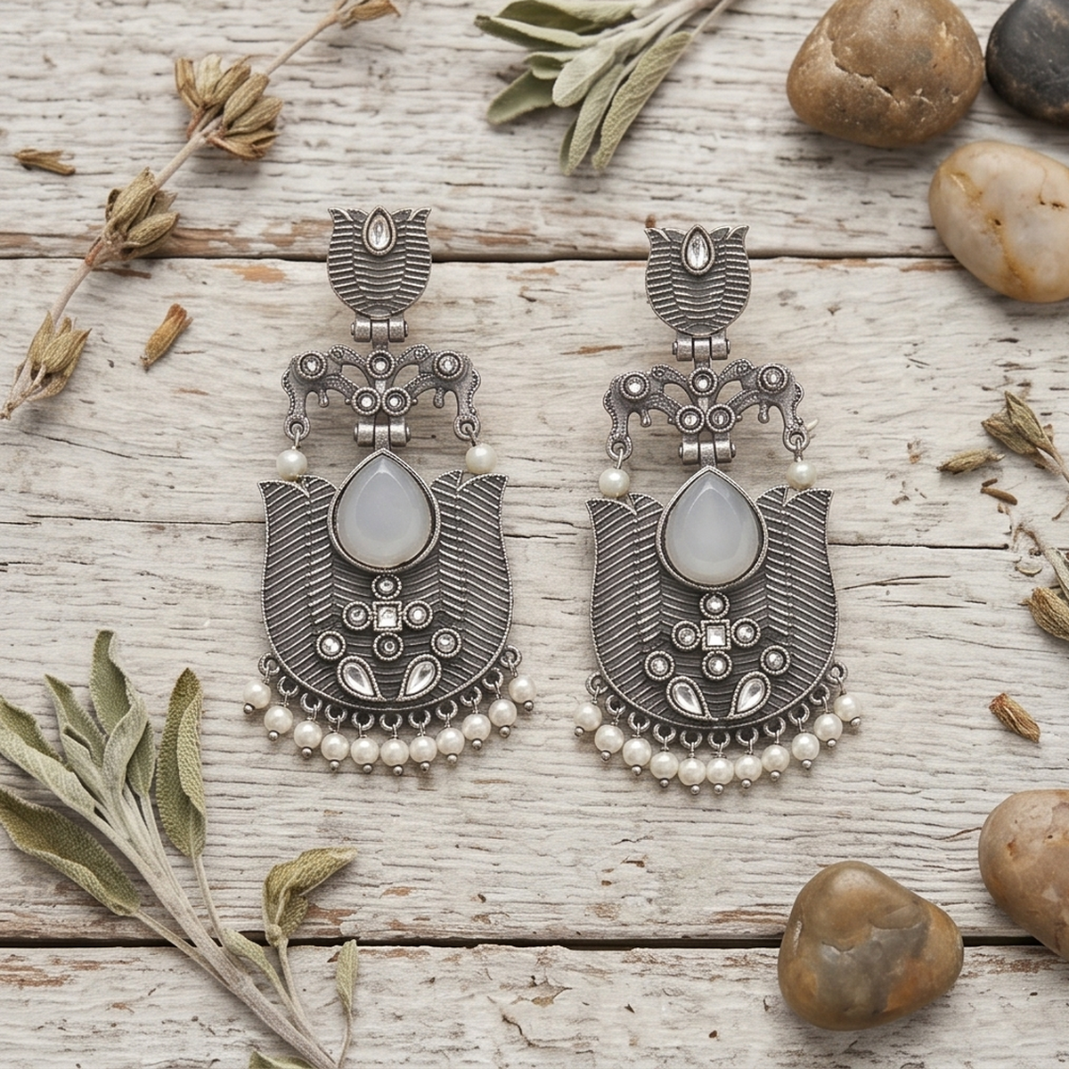 DIVYORO INTRICATE LOTUS PEARL CHANDBALIS