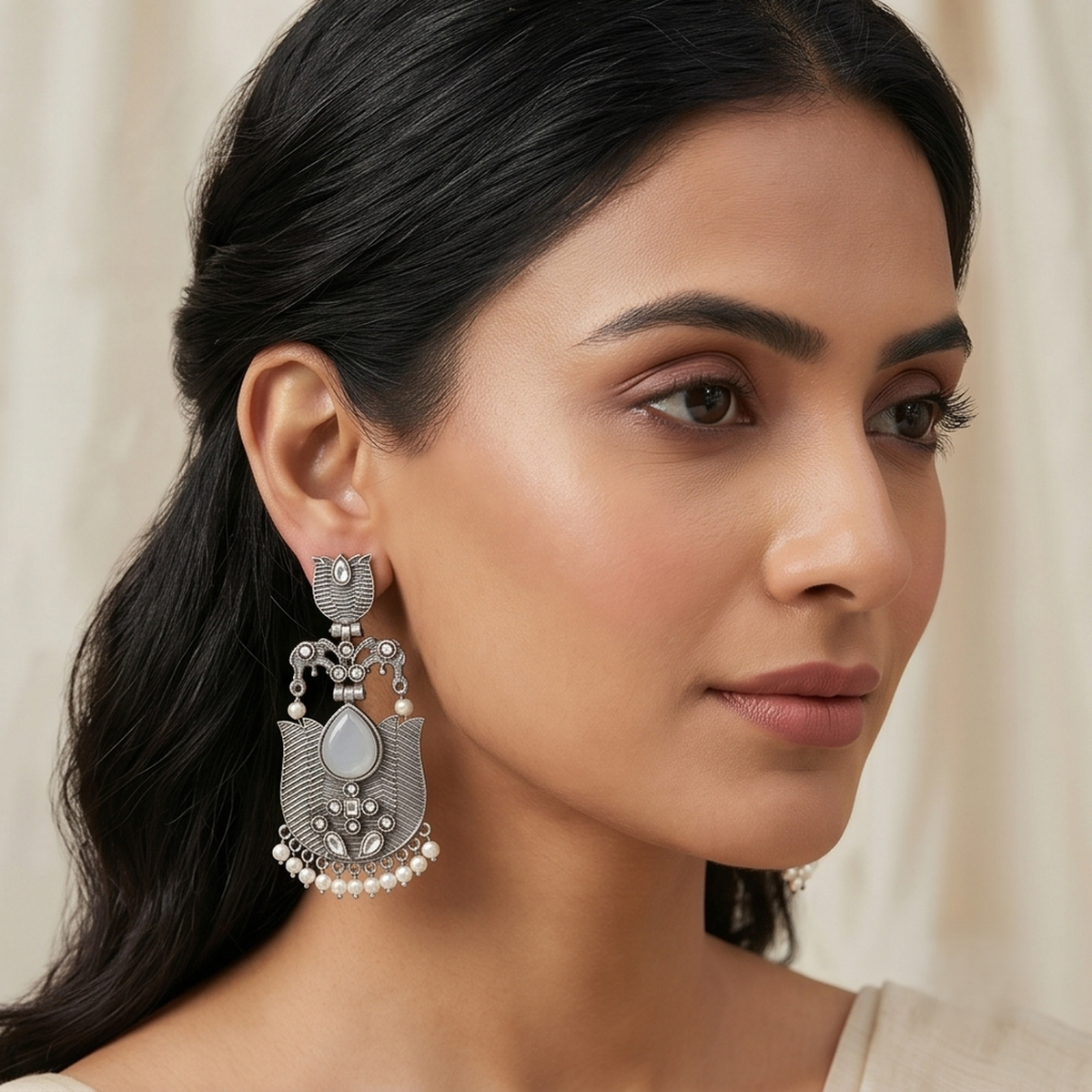 DIVYORO INTRICATE LOTUS PEARL CHANDBALIS