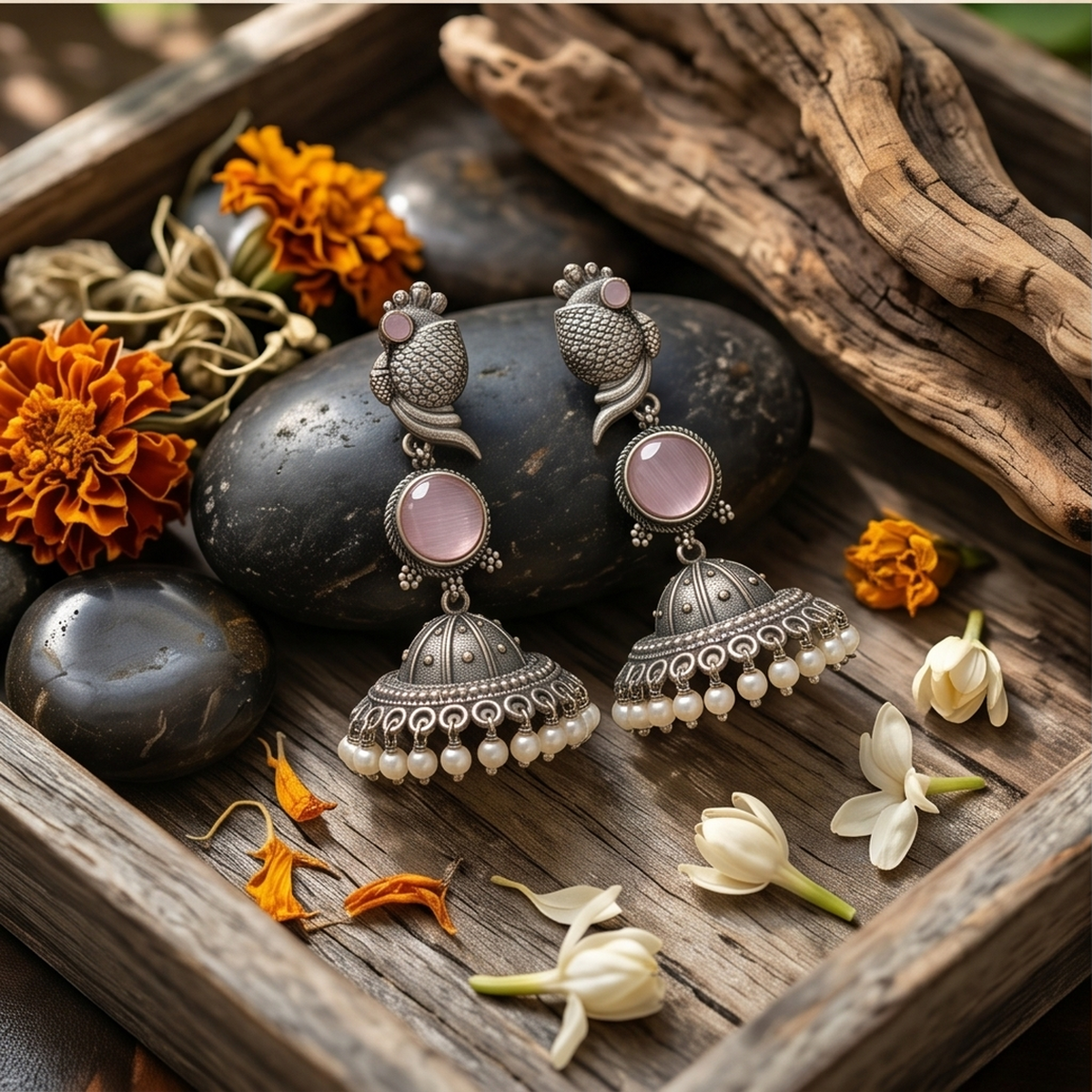 DIVYORO PINK FISH JHUMKA EARRINGS