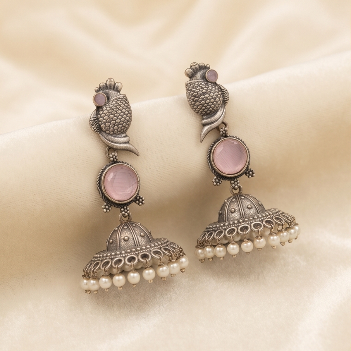 DIVYORO PINK FISH JHUMKA EARRINGS