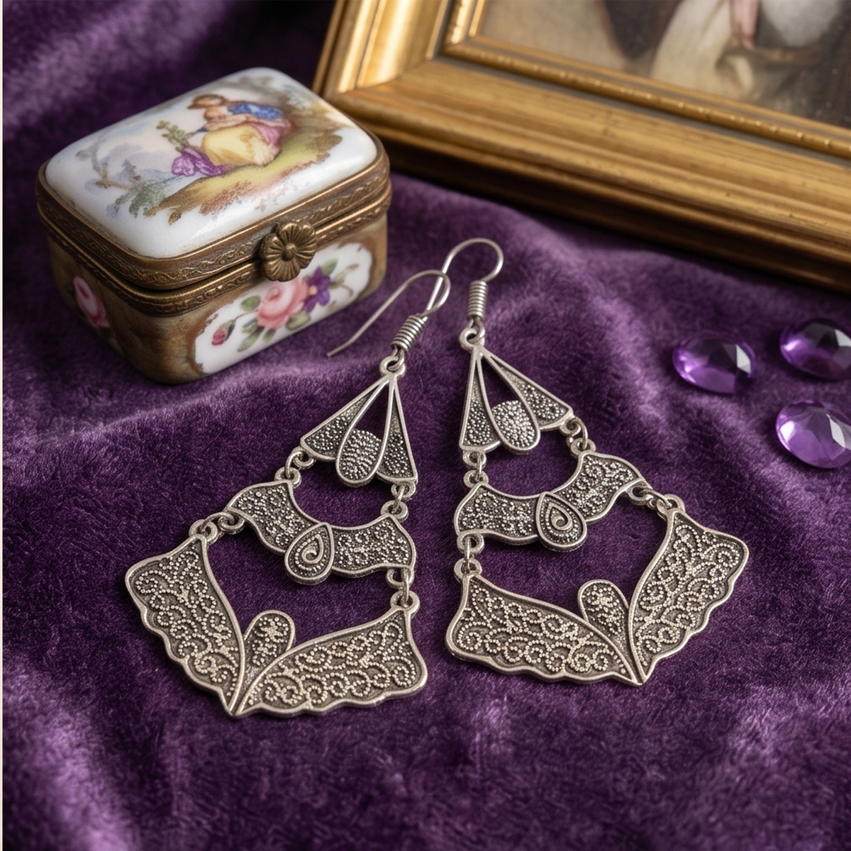 DIVYORO VINTAGE FILIGREE CHANDELIER EARRINGS