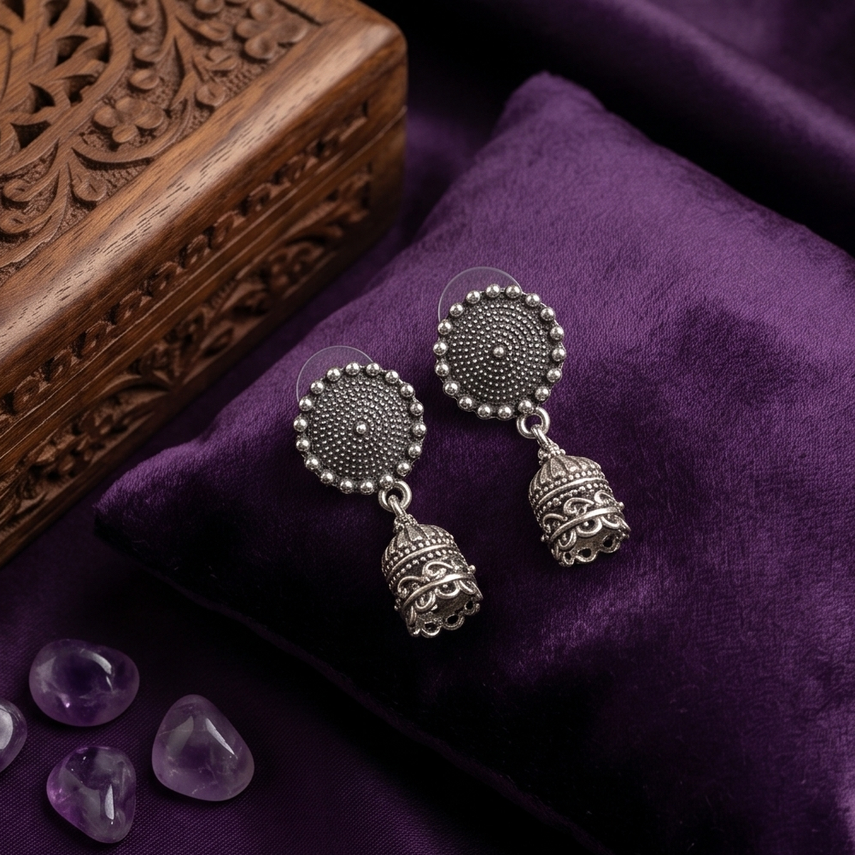 DIVYORO OXIDIZED TEXTURED STUD JHUMKAS