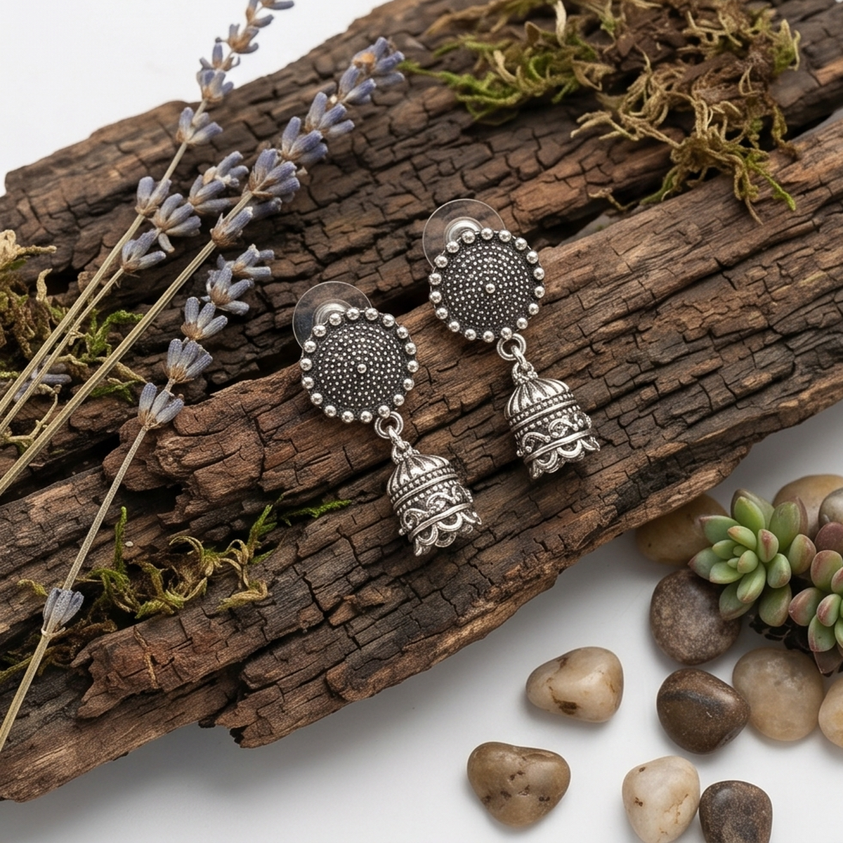 DIVYORO OXIDIZED TEXTURED STUD JHUMKAS