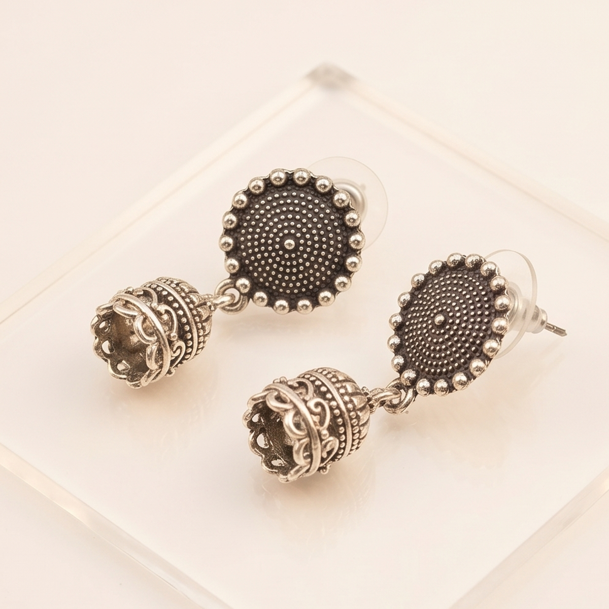 DIVYORO OXIDIZED TEXTURED STUD JHUMKAS