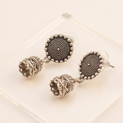 DIVYORO OXIDIZED TEXTURED STUD JHUMKAS