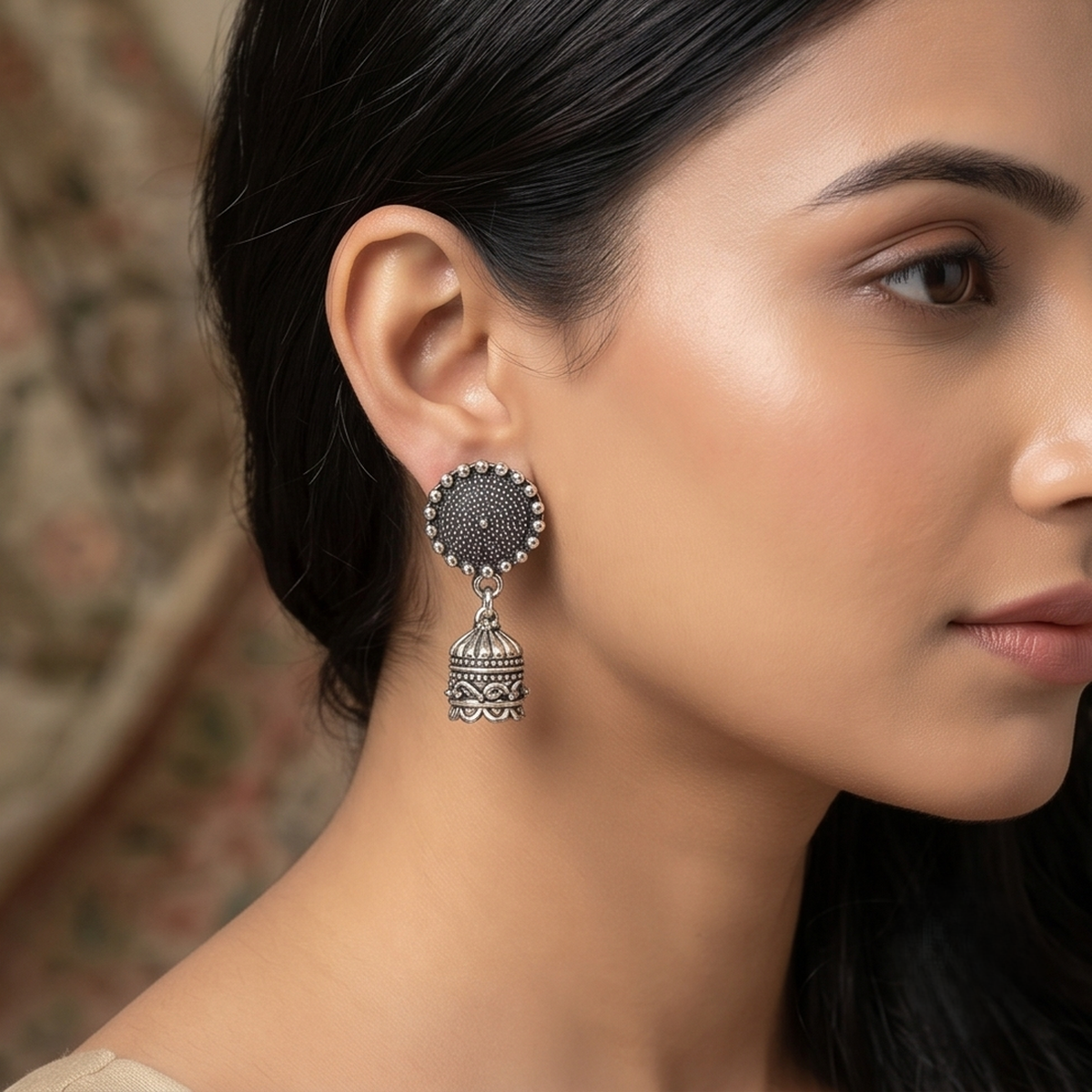 DIVYORO OXIDIZED TEXTURED STUD JHUMKAS