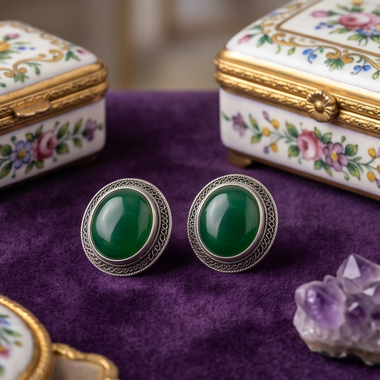 DIVYORO OVAL GREEN ONYX STUDS