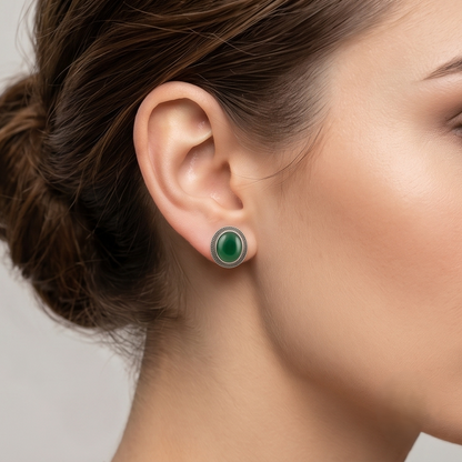 DIVYORO OVAL GREEN ONYX STUDS